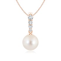 ANGARA Freshwater Cultured Pearl Pendant with Diamonds in 14K Rose Gold for Women | June Birthstone, Birthday, Anniversary, Jewelry Gift for Women | Pearl Necklace