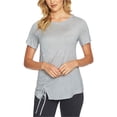 thumbnail image 1 of 1.STATE Womens Cinched Asymmetrical-Hem Basic T-Shirt, Grey, X-Small, 1 of 1
