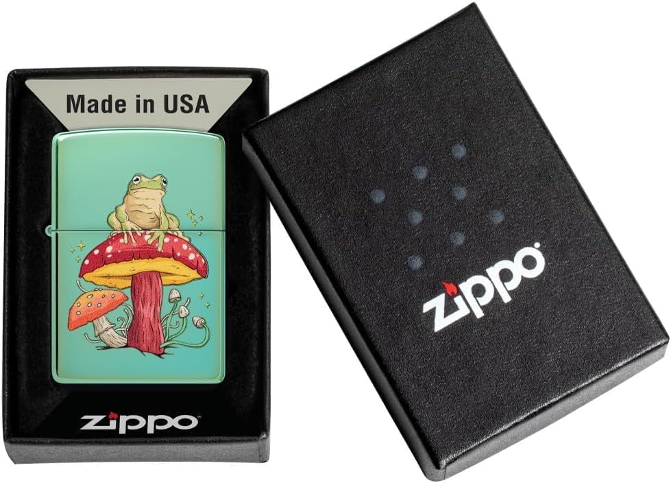 Zippo - Customized Message Mystical Frog and Mushrooms - High Polish Green 48973