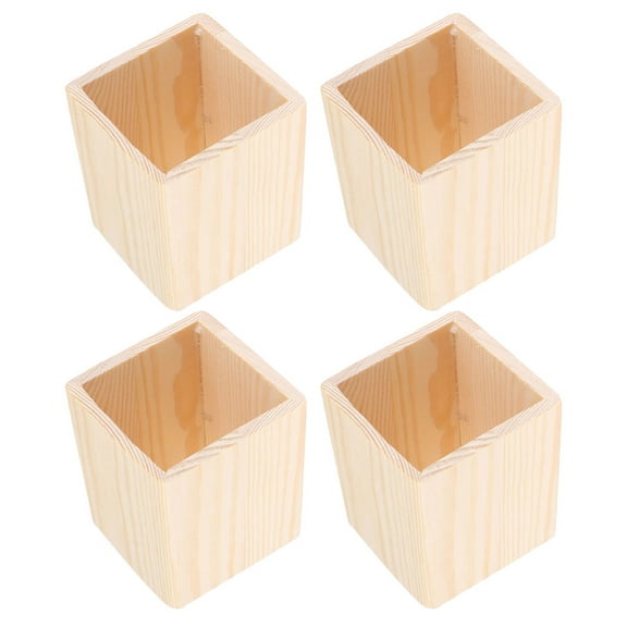 4 Pcs Wooden Storage Bucket Nice Holder Unfinished Stationery Holder Desktop Organizer Pen Cup Office