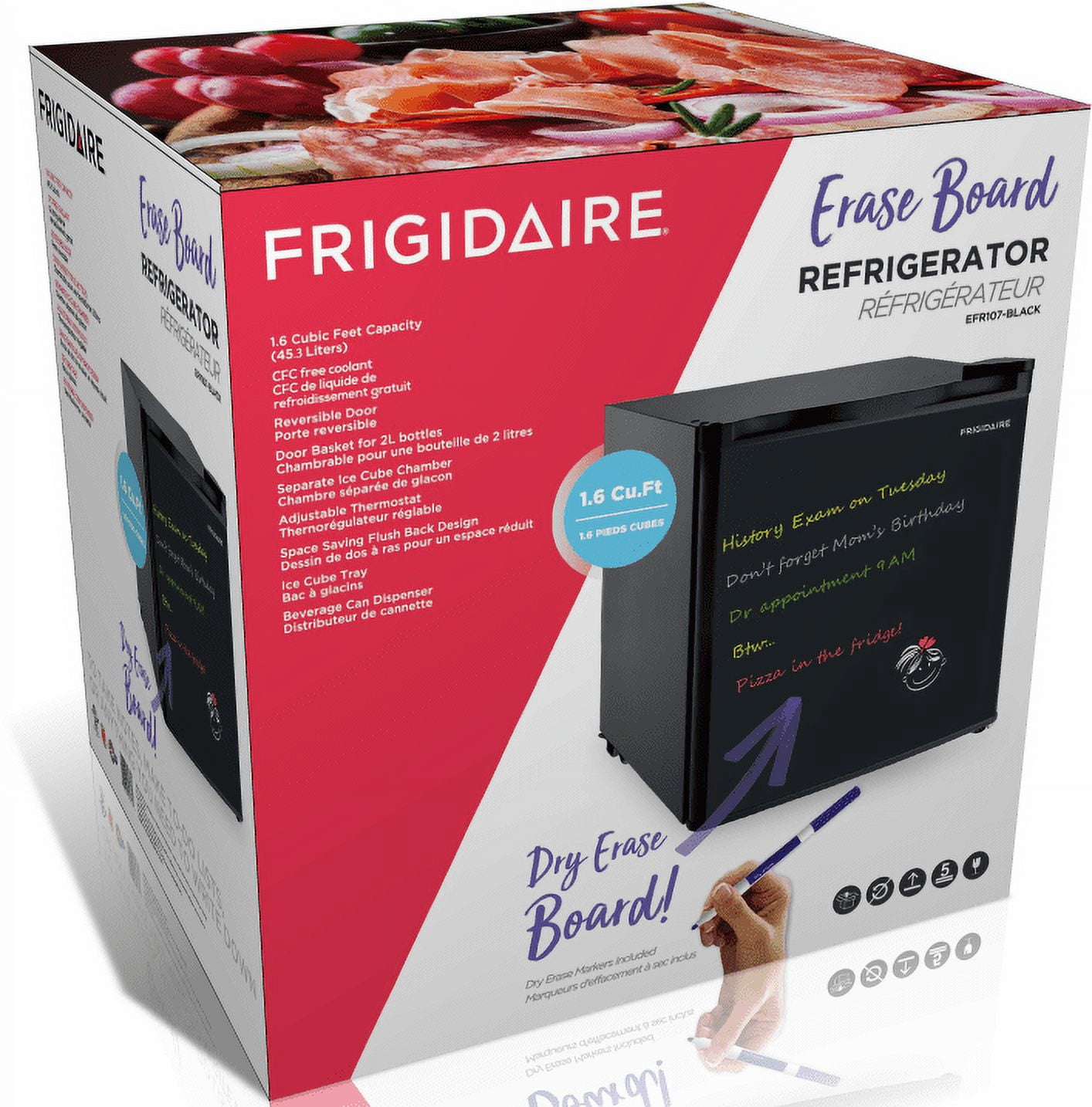 Frigidaire 1.6 Cu Ft Eraser Board Mini Fridge, Black