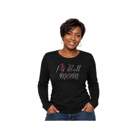 Pit Bull Mom Women's Fashion Bling Long Sleeve T-Shirt (Small)