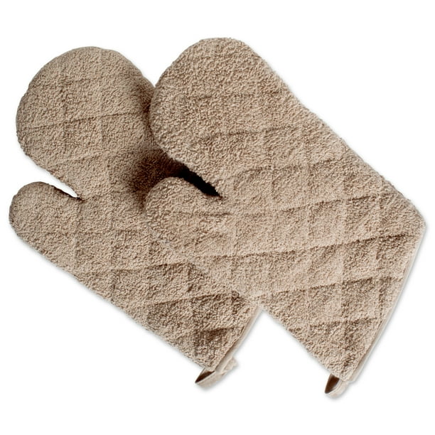 Set of 2 Beige Cotton Oven Mitt 13"