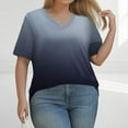 thumbnail image 2 of TQWQT Women's Plus Size Tops Sexy Summer V Neck Criss Cross Shirts Gradient Graphic Tees Short Sleeve Tunics Shirts Loose Fit Casual Womens Clothing L, 2 of 6