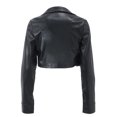 thumbnail image 4 of Lovskoo 2024 Women's Leather Jacket Comfortable Casual Zipper Pocket Button Solid Color Turndown Collar Leather Clothes Long Sleeve Outwear Motorcycle Jacket Black, 4 of 6