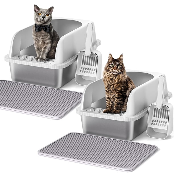 Caja de arena para gatos Henkelion de acero inoxidable, 26 L, extra grande