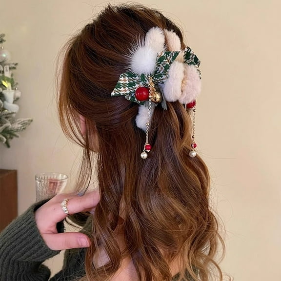 CxhicLuv Christmas Hair Clips for Women, Festive Bow Claw Clips with Bells, Holiday Hair Accessories for Girls, Christmas Decorations for Hair, Red, Green & Coffee Winter Holiday Style