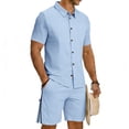 thumbnail image 6 of Xdegoge Mens 2 Piece Outfits Linen Short Sleeve Set Button Down Shirt and Shorts with Zipper Pockets Drawstring Summer Beach Casual Fashion Sets, 6 of 6