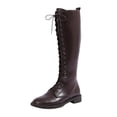 thumbnail image 2 of Bkhluea Knee High Boots For Women Smooth Faux Leather Round Toe Front Lace Up Side Zipper Low Flat Heel Tall Combat Boot Footwear For Casual Outdoor Use, 2 of 8