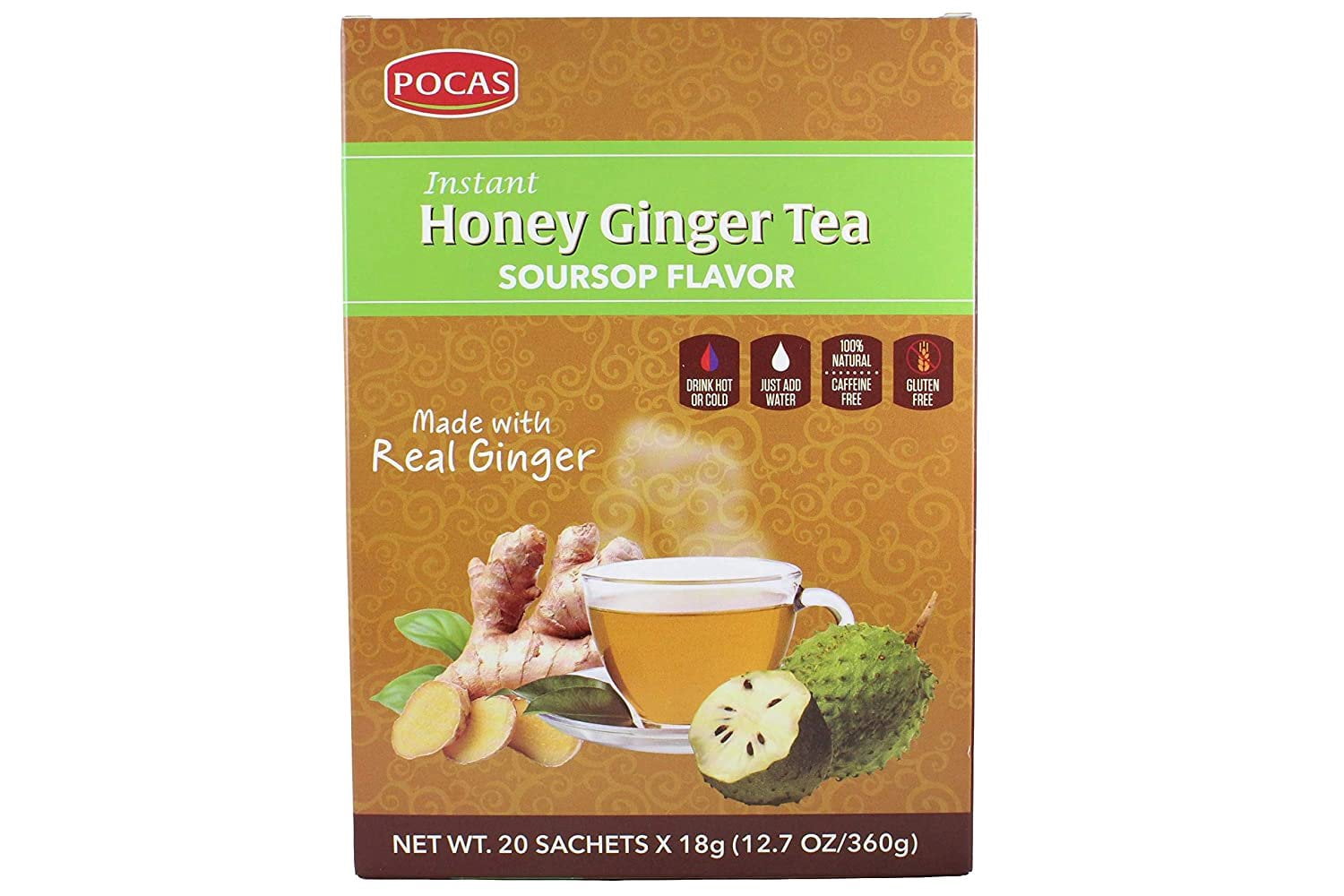 Pocas Instant Honey Ginger Tea Soursop Flavor 20 Sachets Pack of 2