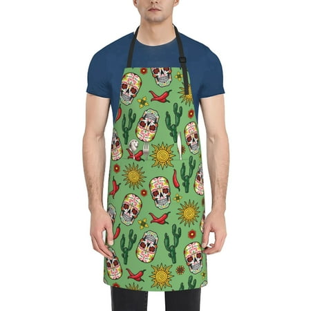

Goofa Vintage Sugar Skull Printed Waterproof Apron 33 Chef Aprons for Men Heavy Duty Chemical Work Apron Adjustable Bib Apron