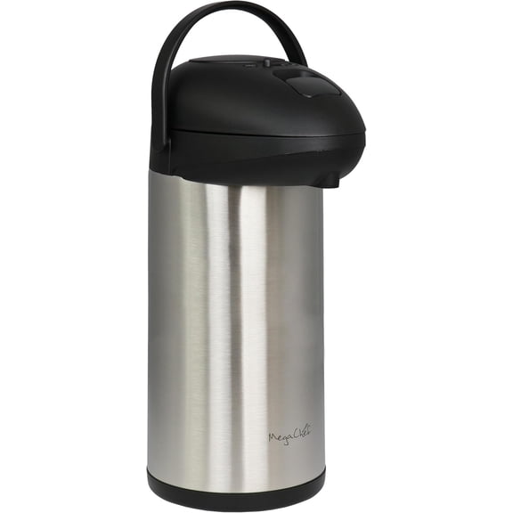 MegaChef 5 Liter Stainless Steel Airpot Hot Water Dispenser for Coffee and Tea – Large-Capacity Insulated Thermos with Easy Push-Down Lever