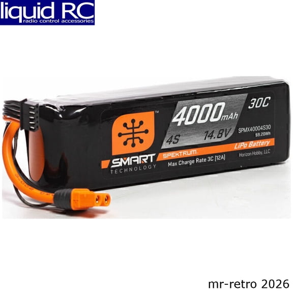 Spektrum X40004S30 4000mAh 4S 14.8V Smart LiPo Battery 30C; IC3