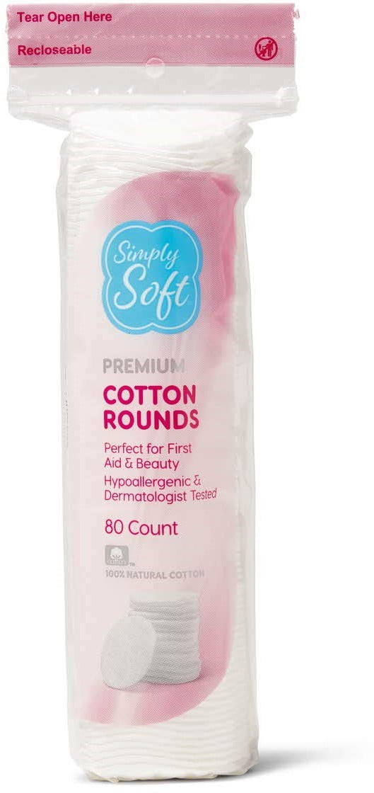 Simply Soft Premium Cotton Rounds, 100 Pure Cotton, Absorbent Cotton Pads, Bag 80 ct (Pack of 2