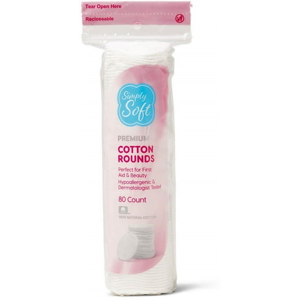 2 Pack Simply Soft Premium Cotton Rounds, 100 Pure Cotton, Absorbent
