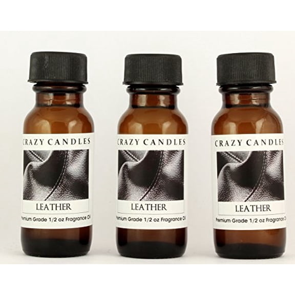 crazy candles leather 3 bottles 1/2 fl oz each (15ml) premium grade scented fragrance oil