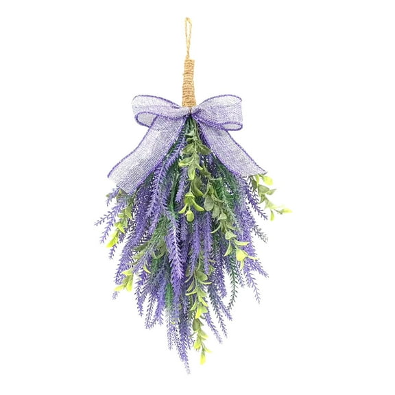 Lavender Wreath with Bow, Spring Artificial Floral Door Decor, for Porch Wedding Farmhouse Home Wall Window Decorations