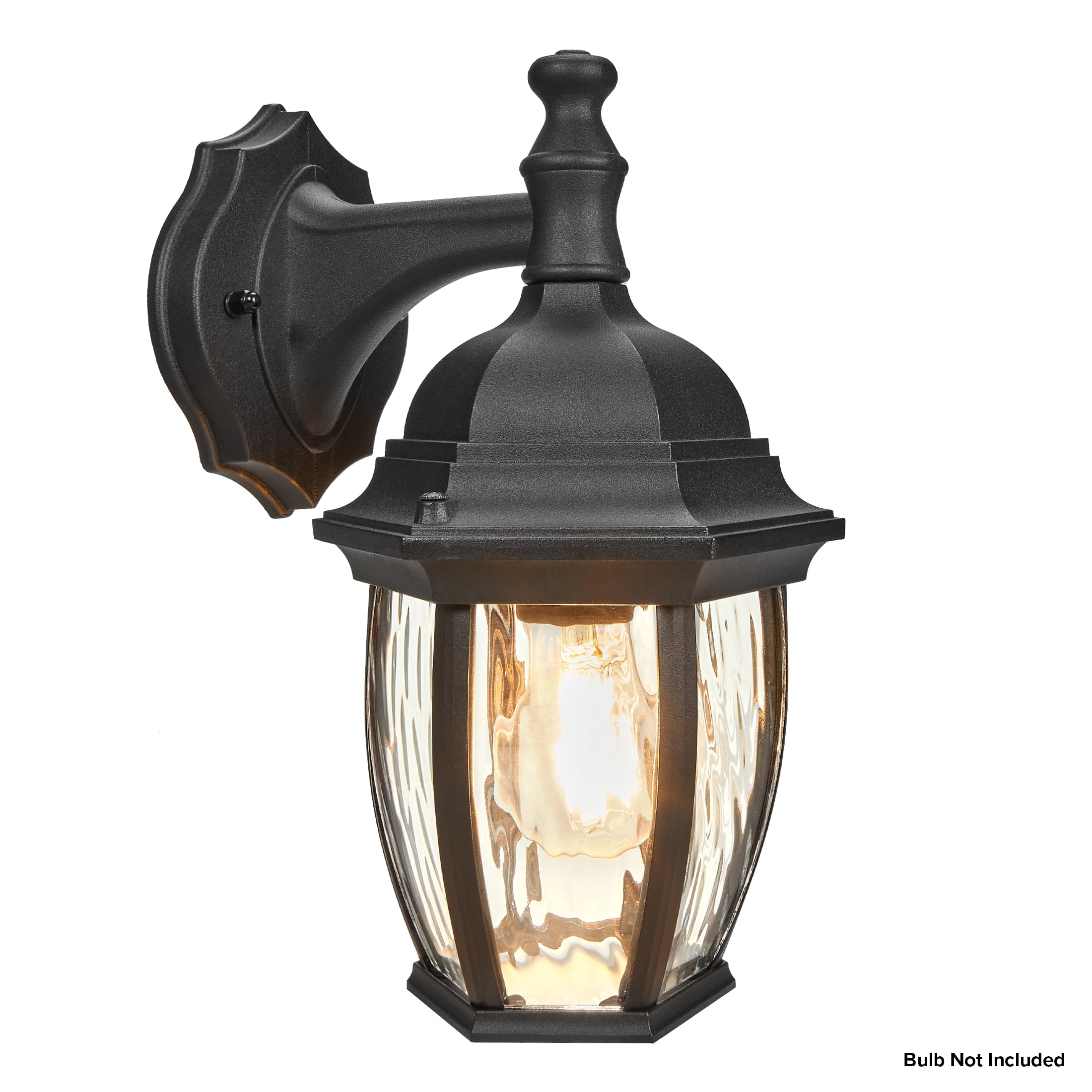 Maxxima Outdoor Wall Light, Black w/ Clear Water Glass, Exterior Porch Sconce Light, E26 Socket, Bulb Not Included