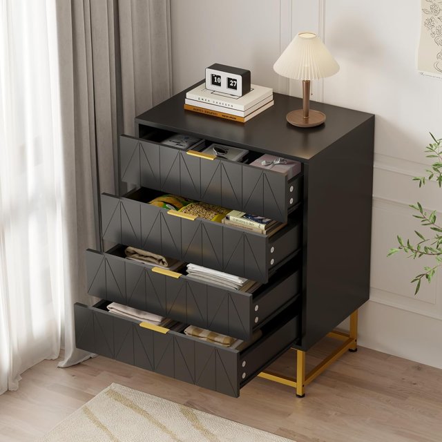 Commode Moderne en Tissu à 4 Tiroirs, Coffre de Rangement Compact pour Chambre, Garde-Robe Ou Salon