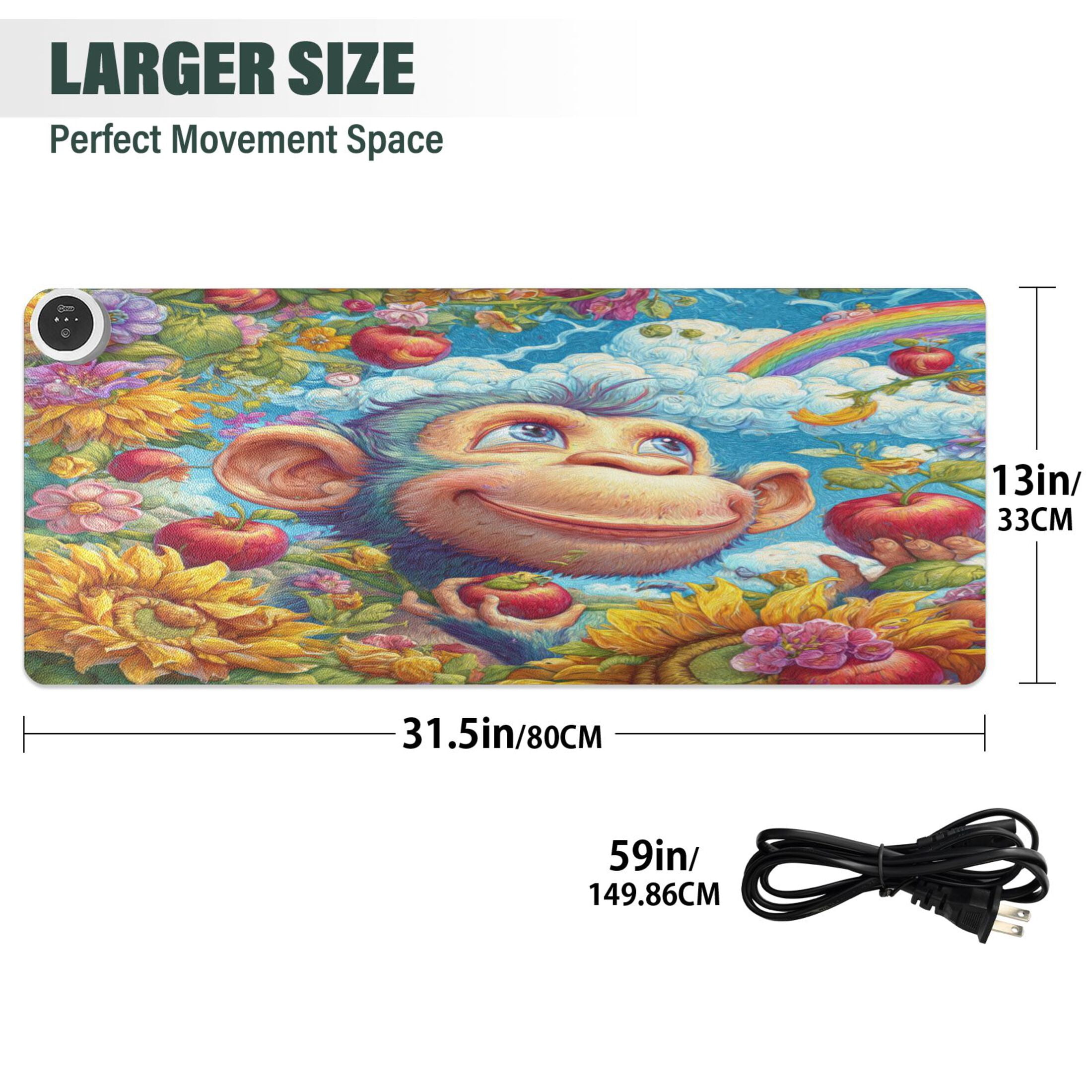 Large Heated Desk Mat Mouse Pad 31.5"x13"PU Leather Graphene Heating Desk Warmer with 3 Temperature Settings 110V US Plug Non-Slip Warm Pad for Home, Office, and Gaming Blue Monkey in The Garden