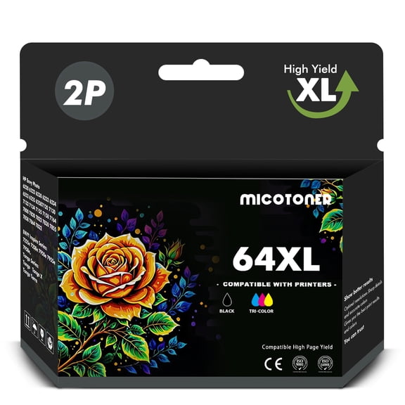 64XL Ink Cartridges Compatible for HP 64XL Printer Ink 2 Pack for Envy Photo 7855 7858 7155 7120 7800 6255 6252 7158 7164 (Black,Tri-color)