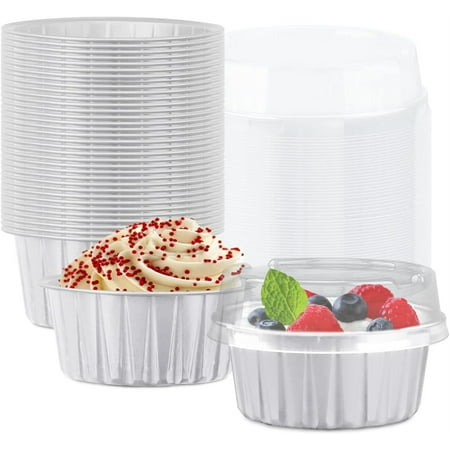 

NOGIS Aluminum CupcakeLiners 50pcs Muffin Cups Mini Cheesecake Containers Creme Brulee DessertCupsFoil Ramekins cupcakeforWedding Christmas Kitchen Birthday Party Holiday Parties