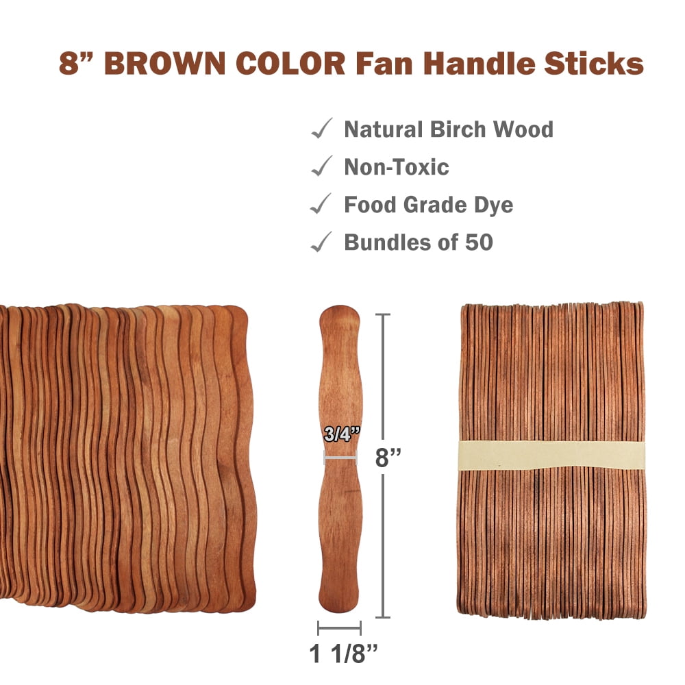 200 Sticks, Brown Color Wavy Craft Sticks for Fan Handles, Craft Supplies, Wedding Fans, DIY Auction Paddles, 8 Inch Jumbo Brown Wood Popsicle Sticks by CraftySticks