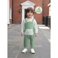 thumbnail image 6 of Spewahor Infant Baby Boy Fall Clothing Sets 0 3 6 9 12 18 Months Fashionable Long Sleeve Striped Romper with Overalls and Hat 3Pcs Fall Outfits, 6 of 9
