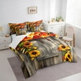 thumbnail image 3 of Castle Fairy Chic Floral Sunflowers Bedding Comforter Set 7 Pieces for Female Men Adults,Old Barn Door Full Bedding Set Lightweight,Grey Yellow Fitted Sheet Flat Sheet,Breathable Home Decor, 3 of 8
