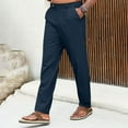 thumbnail image 4 of hotojiny Mens Summer Pants Casual Cotton Linen Dress Pants Loose Fit Button Pleated Slacks Beach Outfit with Pockets, 4 of 6