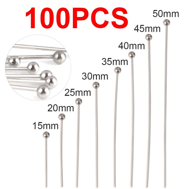 100 unids 15/30/50mm 316L alfileres cabeza plana acero inoxidable suministros joyería alfileres de bola alfileres alfileres ojo para la fabricación manualidades accesorios y materiales accesorios de c