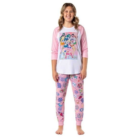 Sailor Moon Pajamas Women's Character Poster Raglan Shirt And Jogger Pants Pajama Set