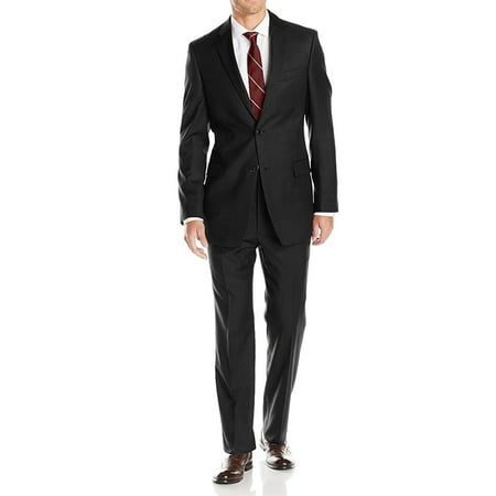 LN LUCIANO NATAZZI Mens Suits 2 Button Modern Fit Side Vent Narrow Stripe Suit Black