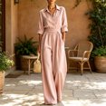 thumbnail image 3 of Quixlent Women's Summer Jumpsuit, Button Down Short Sleeve Dressy Wide Leg Pants Rompers, Casual One Piece Outfits with Pockets, 3 of 8