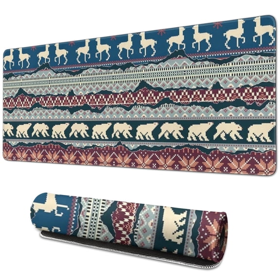 Long Mouse Pads for Desk,Multicolor Christmas Pattern Desk Mats on Top Of Desks, Desk Mouse Pad Extra Large with 3mm Non-Slip Base and Stitched Edge for Gaming,Office,Work,Home 31.5x11.8in