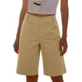 thumbnail image 2 of Pxxlle Knee Length Shorts for Women with Pockets Casual Summer High Waisted Work Office Shorts Business Dress Wide Leg Shorts Khaki M, 2 of 9
