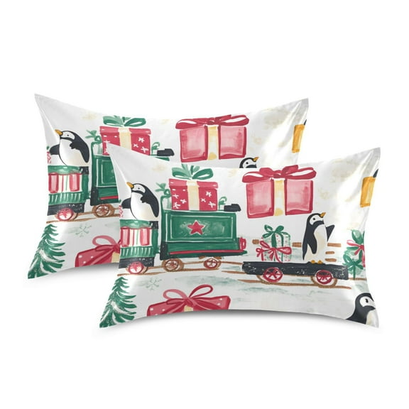 Yayeee Pillowcase Standard Size Set of 2 Satin Wrinkle Resistant Pillow Case, Christmas Train