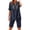 1-Navy, variant on Womens 2 Piece Outfits Short Sleeve Cotton Linen Embroidered Shirts Wide Leg Capri Pants Matching Sets