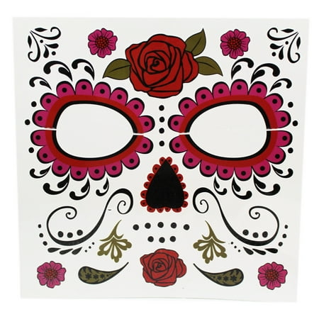 Dia De Los Muertos Lively Floral Skull Face Mask Temporary Tattoo - By (Best Fleur De Lis Tattoo)