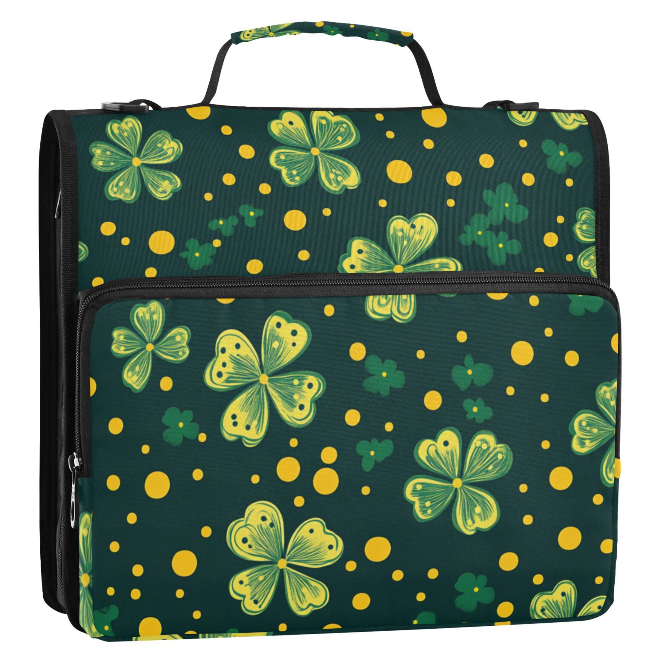 3 Ring Zipper Binder with Shoulder Strap Waterproof Trapper Keeper 2 Inch D-Ring 500 Sheets Capacity Clover and Dots