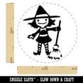 thumbnail image 2 of Cute Young Halloween Witch with Broom and Hat Self-Inking Rubber Stamp Ink Stamper - Purple Ink - Medium 1 Inch, 2 of 7