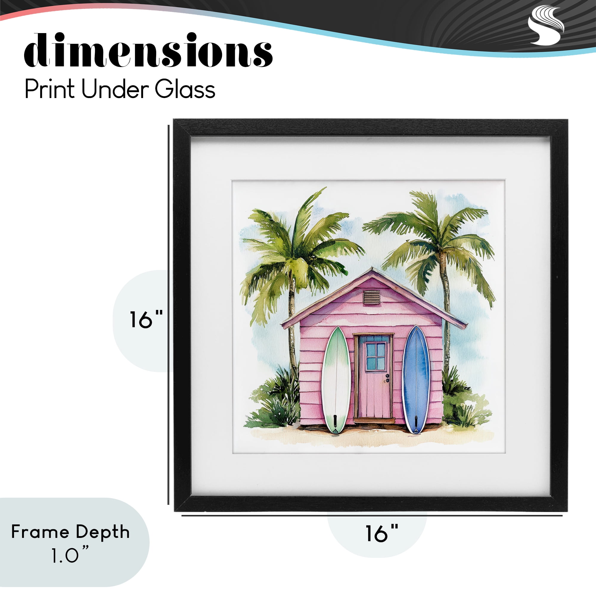 Stupell Industries Surf Shack Under Palms Black Framed Print Under Glass, design by Petal Prints Design