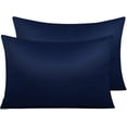 thumbnail image 1 of Zippered Satin Pillow Cases for Hair and Skin, Luxury Queen Hidden Zipper Pillowcases Set of 2, 20 x 30 Inches, Navy Blue, 1 of 7