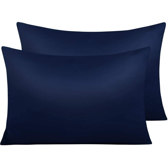 Zippered Satin Pillow Cases for Hair and Skin, Luxury Queen Hidden Zipper Pillowcases Set of 2, 20 x 30 Inches, Navy Blue