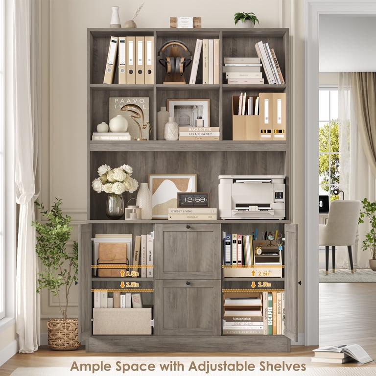 Homfa 71-Inch 6-Cube Bookcase with Drawers and Charge Station, Gray photo 7