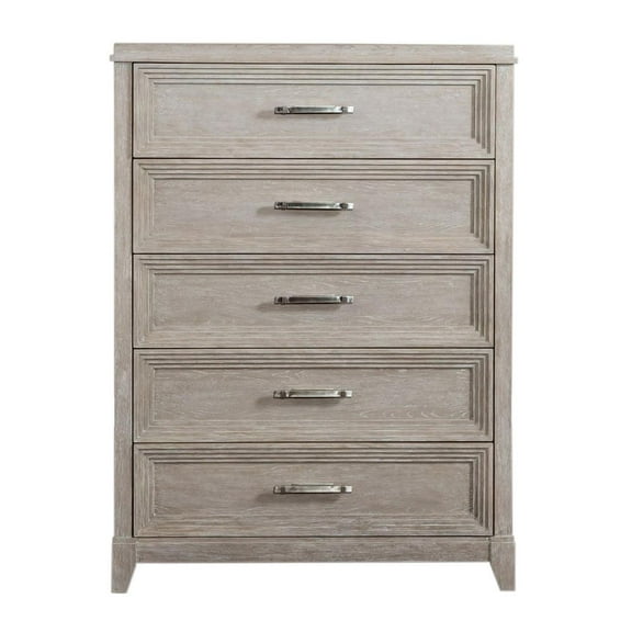 Belmar 5 Drawer Chest - Washed Taupe & Silver Champagne