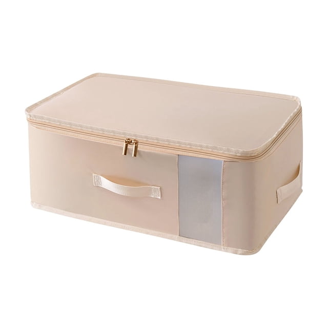 Underbed Storage Bag Organizer For Clothes Blankets Comforters With Breathable Fabric Clear Window And Reinforced Handles White
