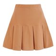 thumbnail image 1 of Vestido corto plisado de mujer, vestido plisado de cintura alta de Color puro, cintura elástica, para verano, primavera, otoño, caqui XL, 1 of 5