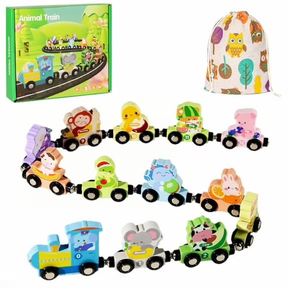 OHOB-COOL Toys for Toddlers, 13 Magnetic Wooden Animals Train Set, Montessori Toys for Toddlers, Preschool Learning Activities for Kids, Birthday Gifts for Boys, Girls