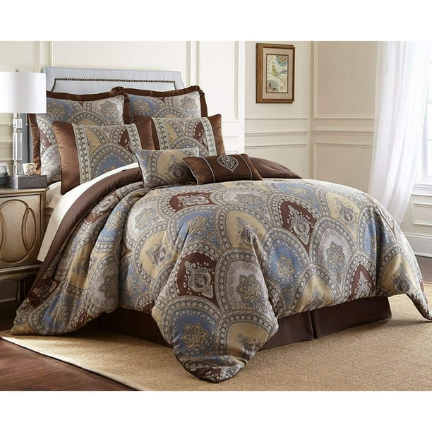 8Piece Oversized California King Bedding Set Medallion Floral